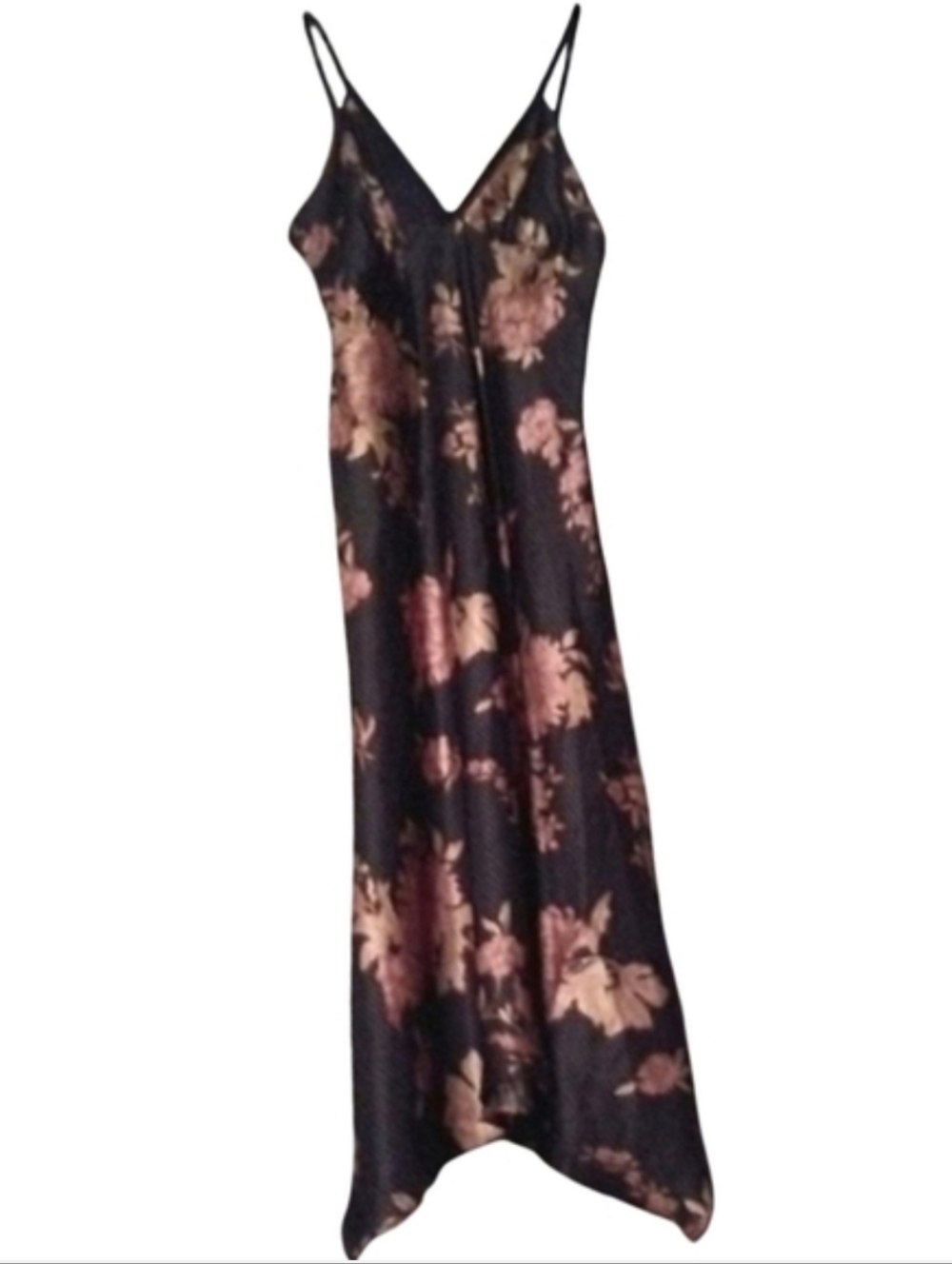 Y2K Black Pink Floral Striped Silky Slip Dress Long Midi Slipdress High Low Hem